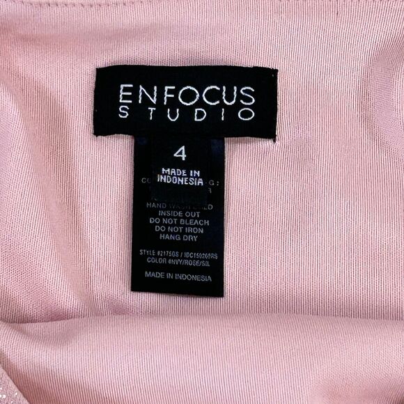 Enfocus Studio Dress Size 4 Layered Navy Pink Shimmer Fitted Social Cocktail - Picture 6 of 9